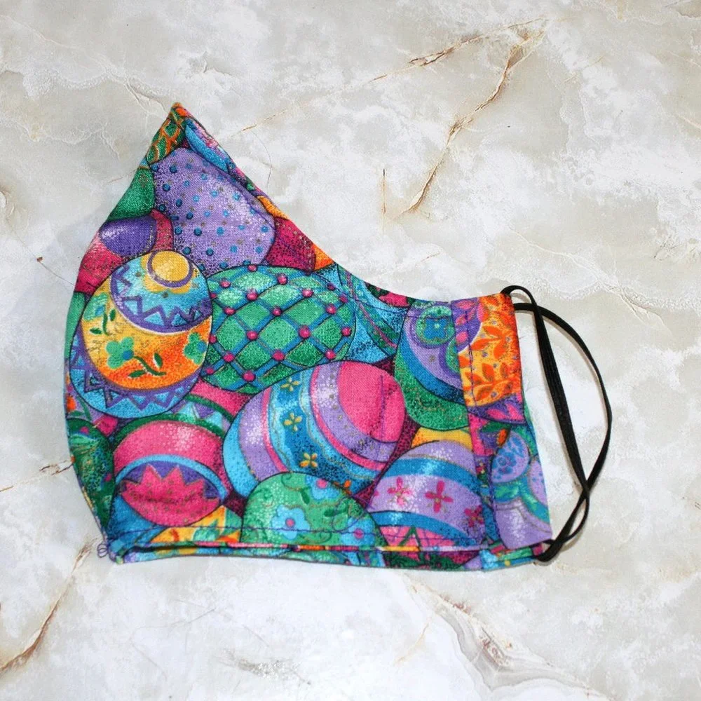 HAND CRAFTED Face Mask Easter Eggs Adult Cloth Fabric Print - Shield Style